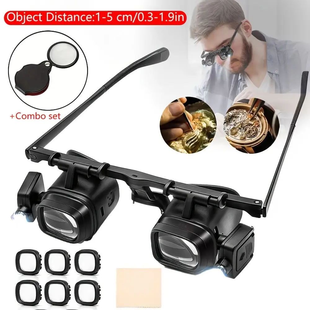24x Headband LED Magnifying Glass, Portable Professional Precision Magnifier for Watch Repair, Phone Soldering, Electronic Component Inspection