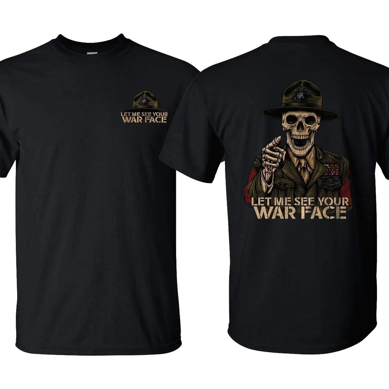 Drill Instructor Let Me See Your War Face Side Action Tee, Patriotic Military Graphic Tee, Perfect Gift for Veterans and Soldiers, Unisex Cotton Short Sleeve Shirt for Daily Wear, Outdoor Activities & Casual Street Style 9GR