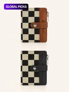 Women's Fashionable Plaid Pattern Short Wallet, Casual Versatile Card Holder with Id Window, Trendy All-match Short  Bifold Wallet for Daily Use