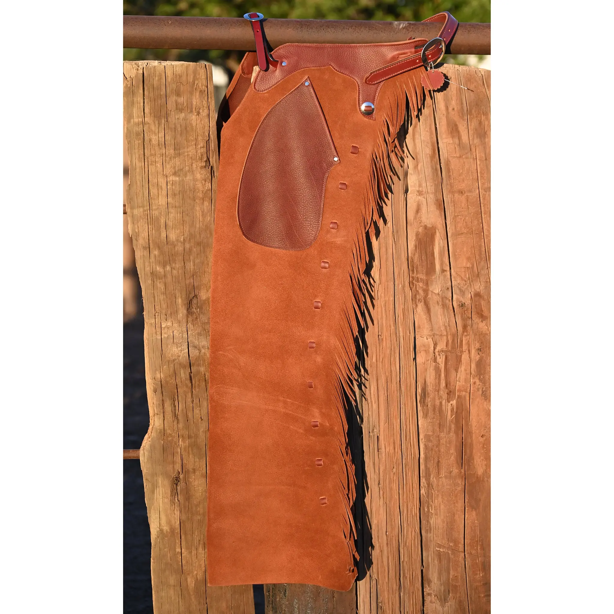 K Bar J Leather Co. Unisex Rust Roughout Shotgun Chaps