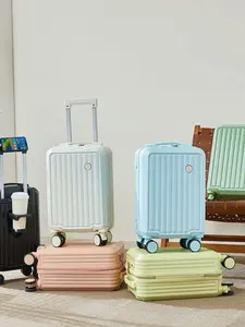 14 Inch New Luggage USB Cup Holder Phone Stand, Detachable Wheels, Stripes Pattern, Casual Style, All Seasons Use, Travel Essentials Carryall