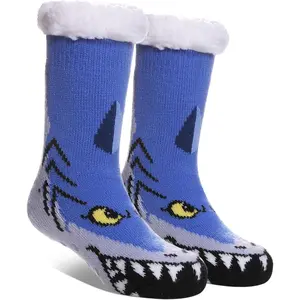 qqc  F-SOK11  Kids Fuzzy Slipper Socks Boys Girls Soft Cozy Fluffy Grips Socks Winter Warm Non Slip Christmas Socks