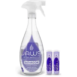 JAWS Foaming Bathroom Cleaner Bottle with 2 Refill Pods - Eco-Friendly Refillable System - Streak-Free - Lavender Fragrance Just Add Water