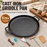 Thick Uncoated Cast Iron Multi-Dish Griddle Pan (Cookware, Metal) with Ergonomic Handles, Dual Flat Bottom, Even Thermal Heating + 5-Tool Set for Outdoor Cooking, Campfire Meals (Anti-Scald Hemp Rope, Silicone Brush, Spatula, Oil Applicator)