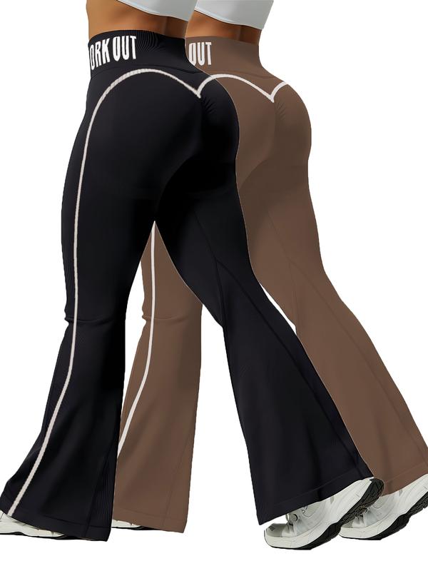 Women's Fall Winter Two-Piece Set Colorblock Letter Fitness Bell Bottom High Waisted Tight Yoga Pants High Waist Leggings