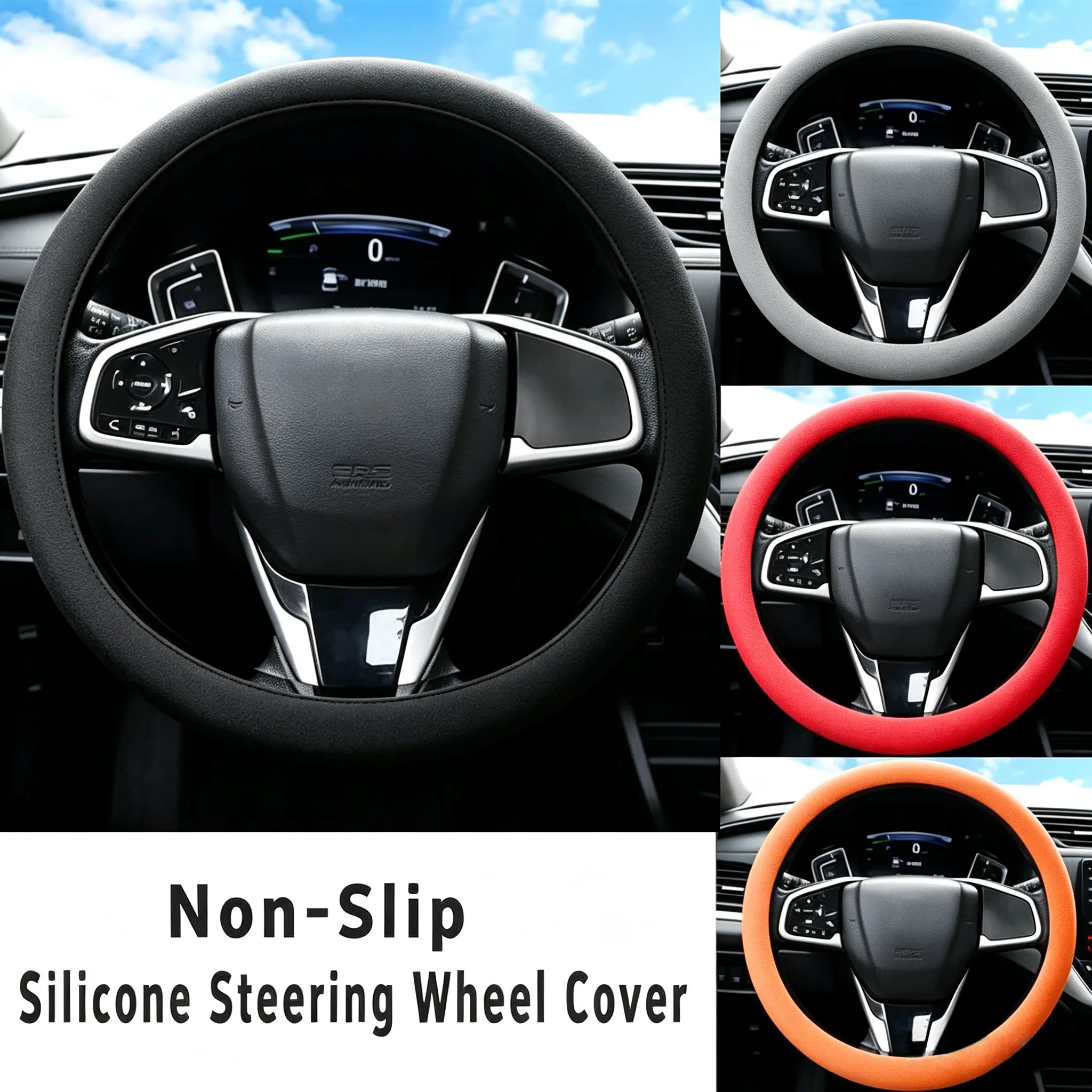 Car Steering Wheel Cover Universal Non-Slip Elastic Soft Silicone Steering Decor Gadgets, Car Accessories, Men Gifts, Car Essentials, Vehicle, Sedan, SUVs, Truck for All Season Use