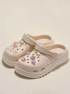 Summer New Soft Cute Sweet Style Open-Toe Holey Shoes for Women, Eva Outdoor Beach Comfortable Casual Lightweight Thick Sole Height-Boosting Two-Wear Garden Shoes