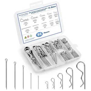 86 count Cotter Pin Assortment Kit, 10 Sizes Stainless Steel Cotter Pins & R Clips, Heavy Duty Pin Clips, Lock Pins for Hitch Pin Lock Systems, Lawn Mowers, Tractor