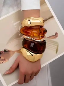 Women's Thick Resin Bracelet Set, Fashionable Metal Buckle Design, Stackable Wristwear for Women & Girls, Stylish Hand Jewelry