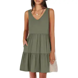 ANRABESS Womens Summer Casual Tank Dress Sleeveless V Neck T Shirt Sundress Flowy Tiered Swing Mini Beach Vacation Going Dresses Outdoor Womenswear