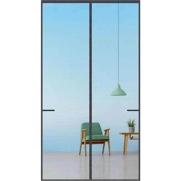 Heavy Duty Fiberglass Retractable Mesh Screen Door for Single Entry, Adjustable 38x98in (Fits Doors to 38in), Reinforced Line, Strong Magnetic Closure, Wind Protection, Durable, Hook & Loop Straps, Easy Install