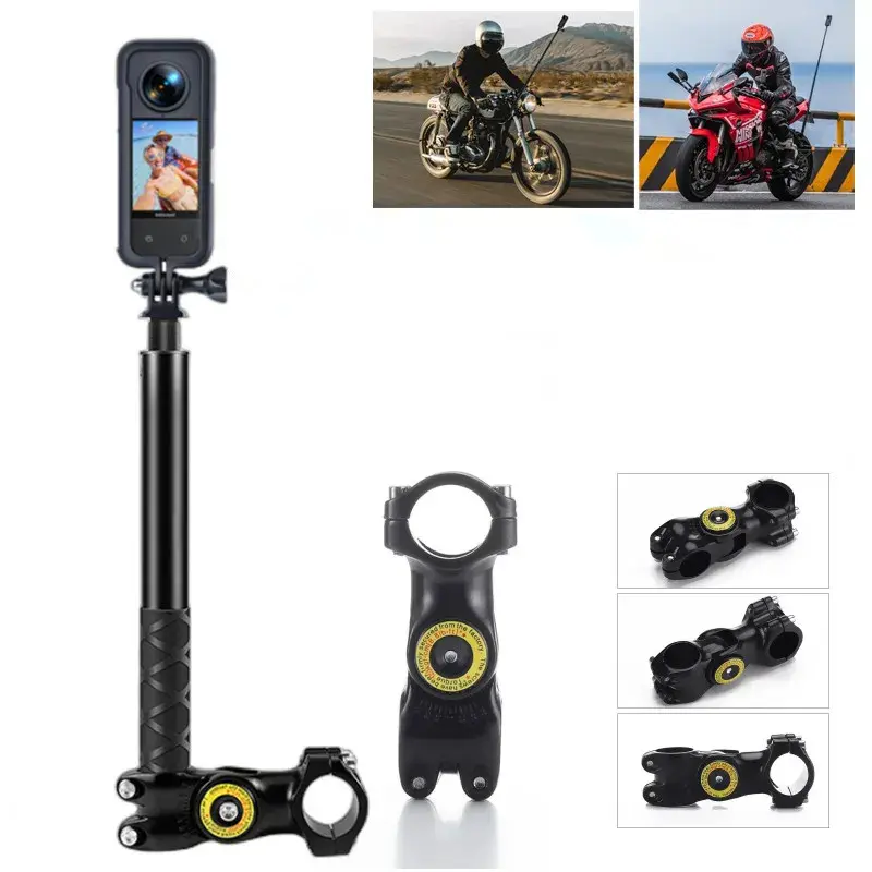 Motorcycle Adjustment Handlebar Mount - Invisible Selfie Stick Bicycle Monopod, Camera Accessory for GoPro, DJI, Insta360 One R Action Cameras for Vlogging