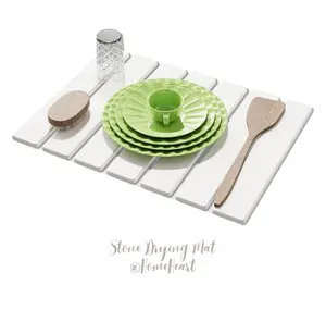 Stone Dish Drying Mat For Kitchen & Bathroom Diatomaceous Earth Quick Dry Collapsible Non-Slip PVC Rounded Corners 15.7 X 11.8 IN Absorbent Natural Material For Dishes Cups & More Super Absorbent Fast Drying Space Saving
