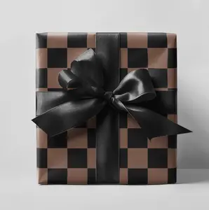 Brown & Black 2 Retro Checkered Wrapping Paper Roll