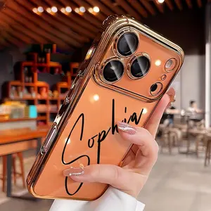 Customized full-coverage phone cases for iPhone 17, 16, 15, 14, 13, 12, and 11 Pro Max, as well as 16, 14 Plus, and 17 Air. Luxurious candy-colored transparent soft-coated phone cases with lens protection and calligraphy design