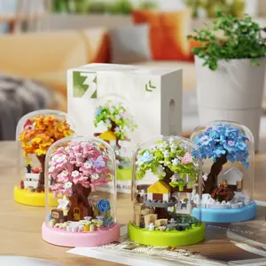 Sakura tree house immortal flower DIY creative ornament assembly tiny building block children's building block set educational toys girl gift