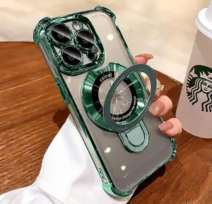 for iPhone 15 Pro Max Case with Magnetic Ring Stand,[Compatible with MagSafe] Four Corners Shockproof [Military Grade Drop Protection] Luxury Slim Kickstand Case for iPhone 15 Pro Max-Green