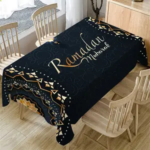 Ramadan Tablecloth, Rectangle Tablecloth, Ramadan Kareem & Mubarak Design, Mandala Lantern Motif, Washable Fabric, Ideal for Festive Occasions