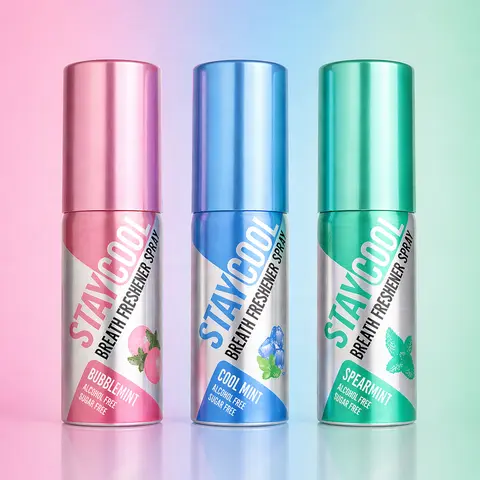 STAY COOL Vegan Breath Spray Trio (3-Pack) - Bubbblemint, Cool Mint, Spearmint, Sugar-Free, Alcohol-Free, Pocket-Sized Fresh Breath On-the-Go Oral Care for Adults