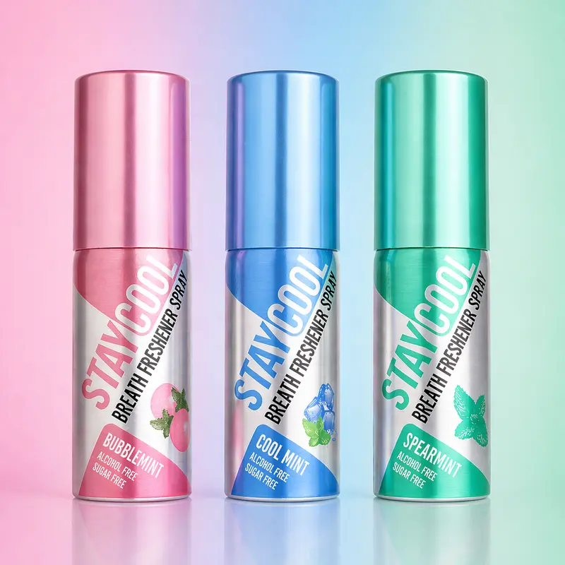 STAY COOL Vegan Breath Spray Trio (3-Pack) - Bubbblemint, Cool Mint, Spearmint, Sugar-Free, Alcohol-Free, Pocket-Sized Fresh Breath On-the-Go Oral Care for Adults