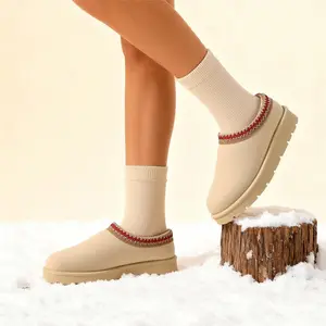 Women's Platform Fuzzy Cozy Slippers Mini Boots Short Ankle Boots Faux Fur Fleece Lined Thick Sole Footwear Anti-Slip Classic Girl Winter Warm Round Toe Comfortable House Home Shoes for Indoor Outdoor