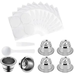 Reusable Capsules for OriginalLine - 6pcs Espresso Refillable Pods Stainless Coffee Pods Compatible for Originaline Machine(6 Pods+200pcs Lids)