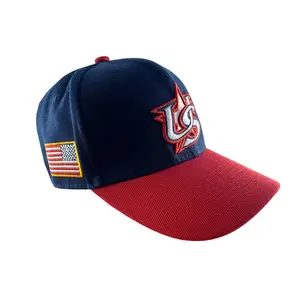USA Embroidered Baseball Cap with American Flag Patch – Navy & Red Adjustable Hat
