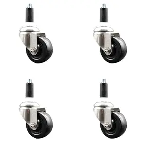 Service Caster SCC-SS316EX20S3514-SRS-118-4 Soft Rubber Swivel Stem Caster with 3.5 in. Black Caster Wheels 1.13 in. Expanding Stems 316 Stainless Steel Casters - Set of 4