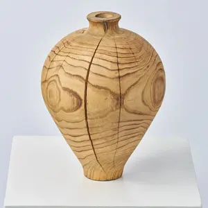 Amphora Style Natural Turned Wood Crafted Artisan Vase