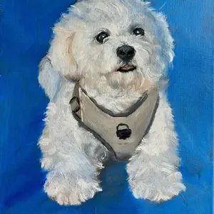 100% hand-painted oil painting of pet portrait on stretched canvas