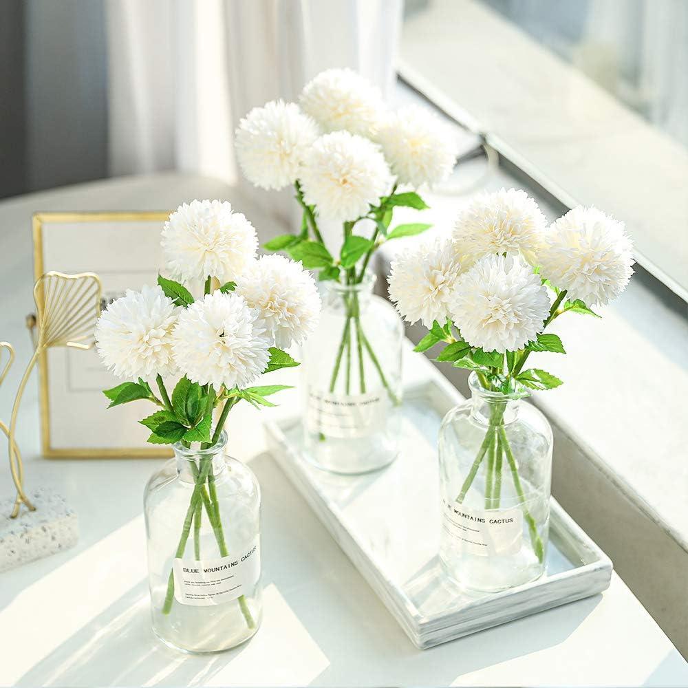 12pcs Artificial Chrysanthemum Ball Flowers Silk Hydrangea Bridal Wedding Bouquet for Home Garden Party Office Coffee House Decoration (Cream White)