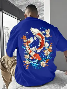 Men's Casual Round Neck Short Sleeve T-Shirt, Streetwear, Geometric Pattern Print, Outdoor Wear, New Summer Collection, Fitted Long Style