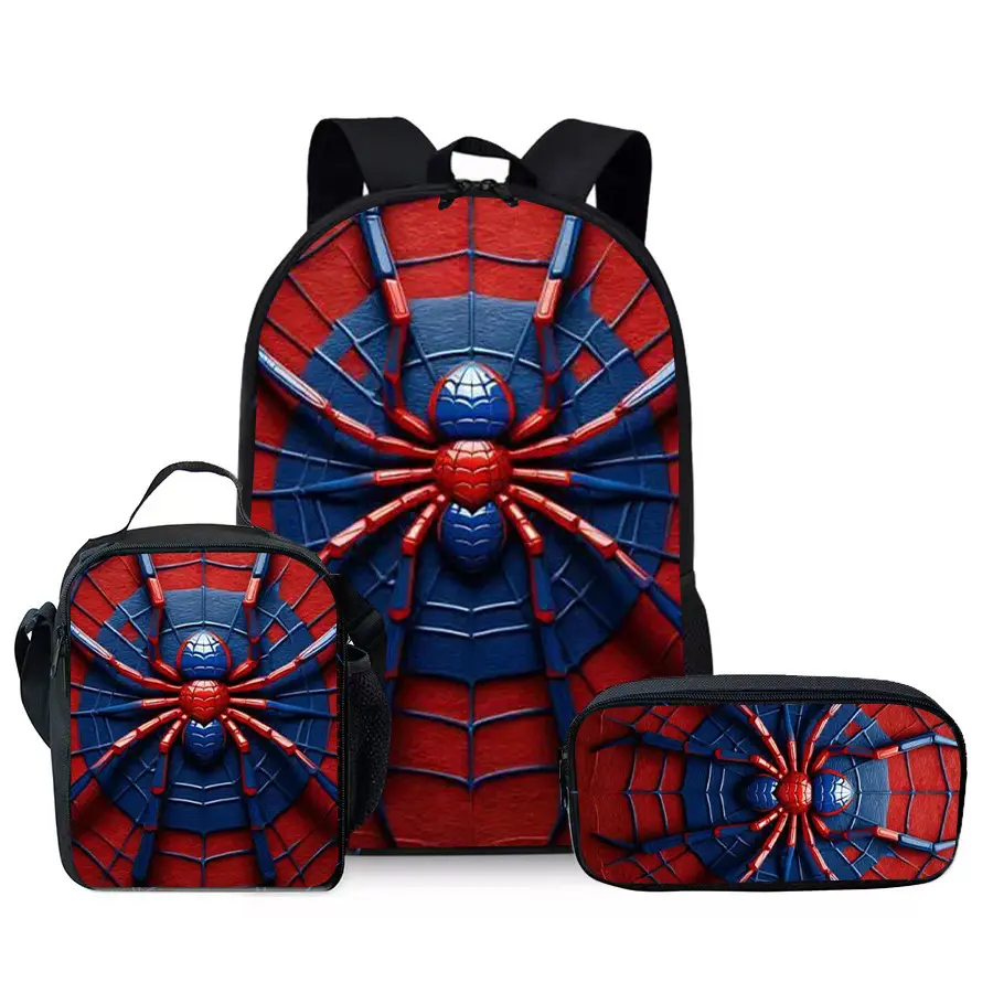 Children 3PCS School Backpack Combo, Cute Anime Game Full Print Kids Bookbag with Lunch Tote Bag & Pen Pouch, Breathable Back Water Resistant Backpack for Daily Travel Outdoor Camping