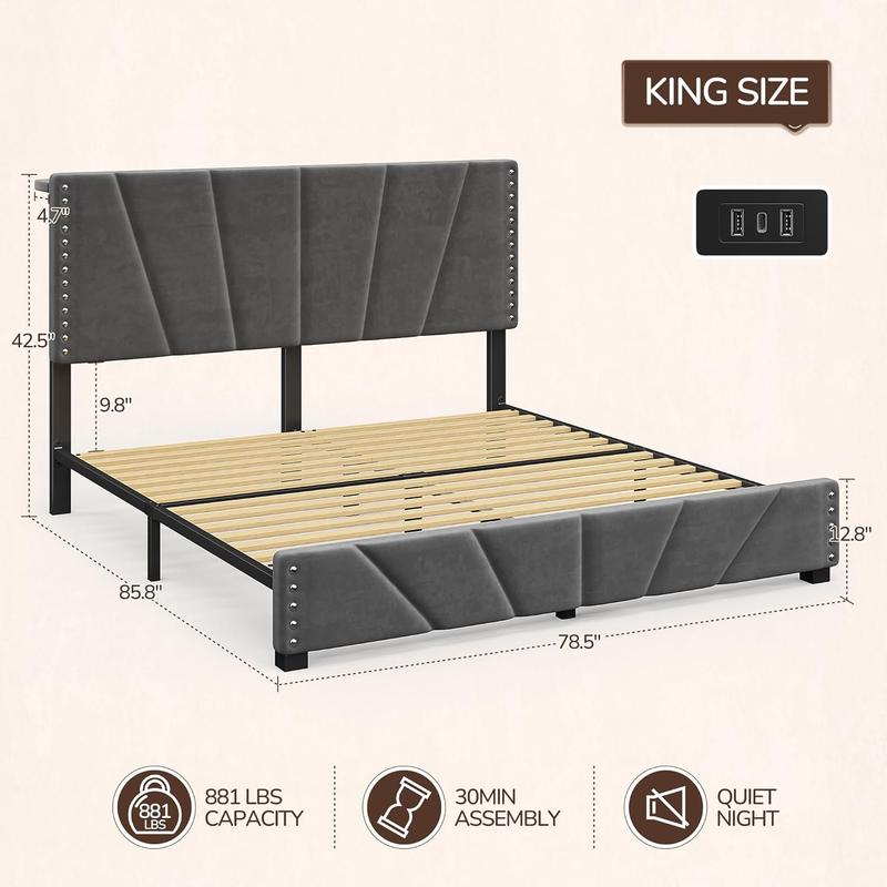 RaybeeFurniture Bed frame for Queen Bed Frame with Headboard&Storage,NO MATTRESS,  Luxury Upholstered Bed Frame with Storage, 2 Drawers & Shelf on Headboard, NO Noise, KING, FULL, Twin, Mother's Day Gifts [Falldealsforyou]