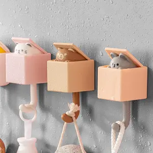 Cute No-Trace Hook Strong Adhesive Wall Mount Sticky Self Adhesive Hooks Animal Hooks Entry Key Door Back Hat Rack Nail-Free