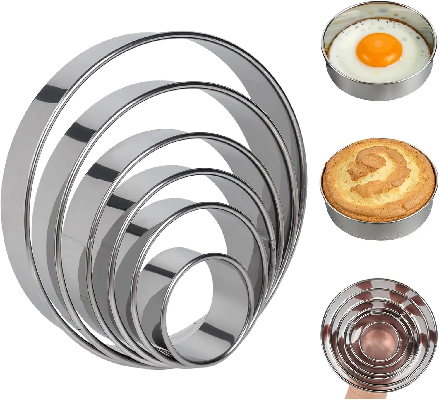 6Pcs Round Cookie Cutters Set (2, 3, 3.5, 4, 5, 6 Inch), Stainless Steel Biscuit Molds in Graduated Sizes, 1.2" Deep Circle Ring Cutters for Baking, Pastry, Donuts, Scones, Fondant, Sandwiches, Cake