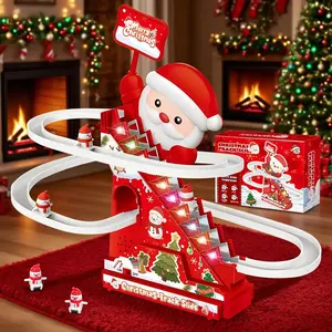 Santa slide track climbing toy, electric Santa slide climbing toys for automatic stairs, playful Santa race game, Christmas roller climbing toys with LED light and music for boys and girls, Christmas toy, festive fun game, fun racing game, interactive