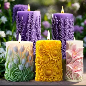 Tulip Flower Pillar Candle Silicone Mold DIY Sunflower Cylinder Candle Making for Handmade Gifts Home Decor Aromatherapy Soy Wax Molds