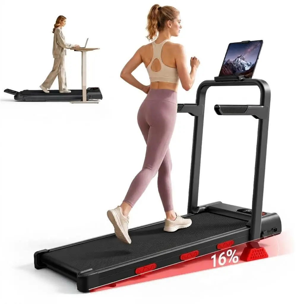 UMAY Incline Walking Pad, Treadmill with Incline, Under Desk Treadmill with Diamond Pattern Running Belt, Running Machines for Home Office， Home Gym Equipment Home Workout Equipment