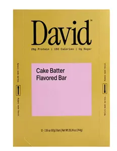 David Cake Batter Protein Bar, 12 Pack 2.19 oz Bars, Cake Batter Flavored Snack Bars, Convenient High Protein Snack for On-the-Go, Workout & Daily Use