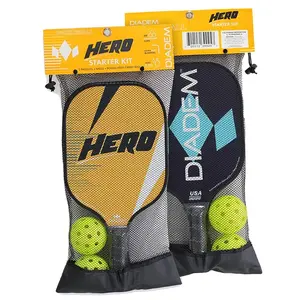 Diadem Hero V2 Pickleball Starter Kit – 2 Beginner Paddles, 2 Balls & Mesh Bag