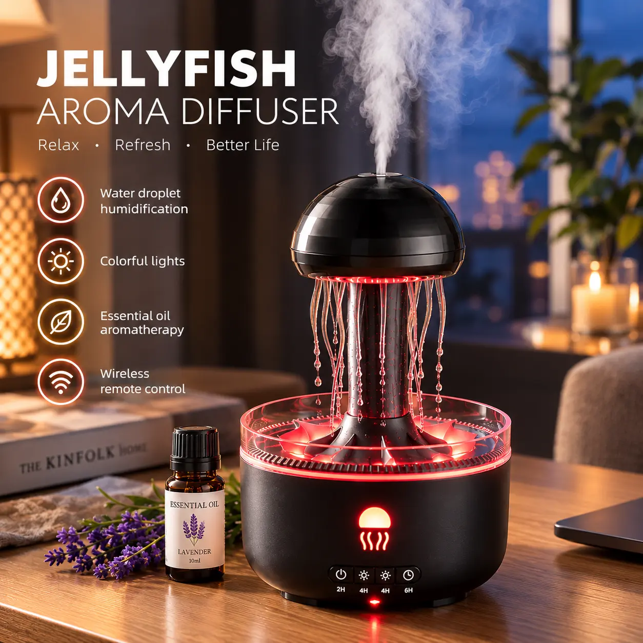 Compact 360-Degree Rotating Noiseless Misting Humidifier - Corded Small Desktop Mushroom Device, 0.35L Light-Up Diffuser for Home, Silent Indoor Aromatherapy Machine, Colorful Night Light, Remote Control, Adjustable Settings, US Plug