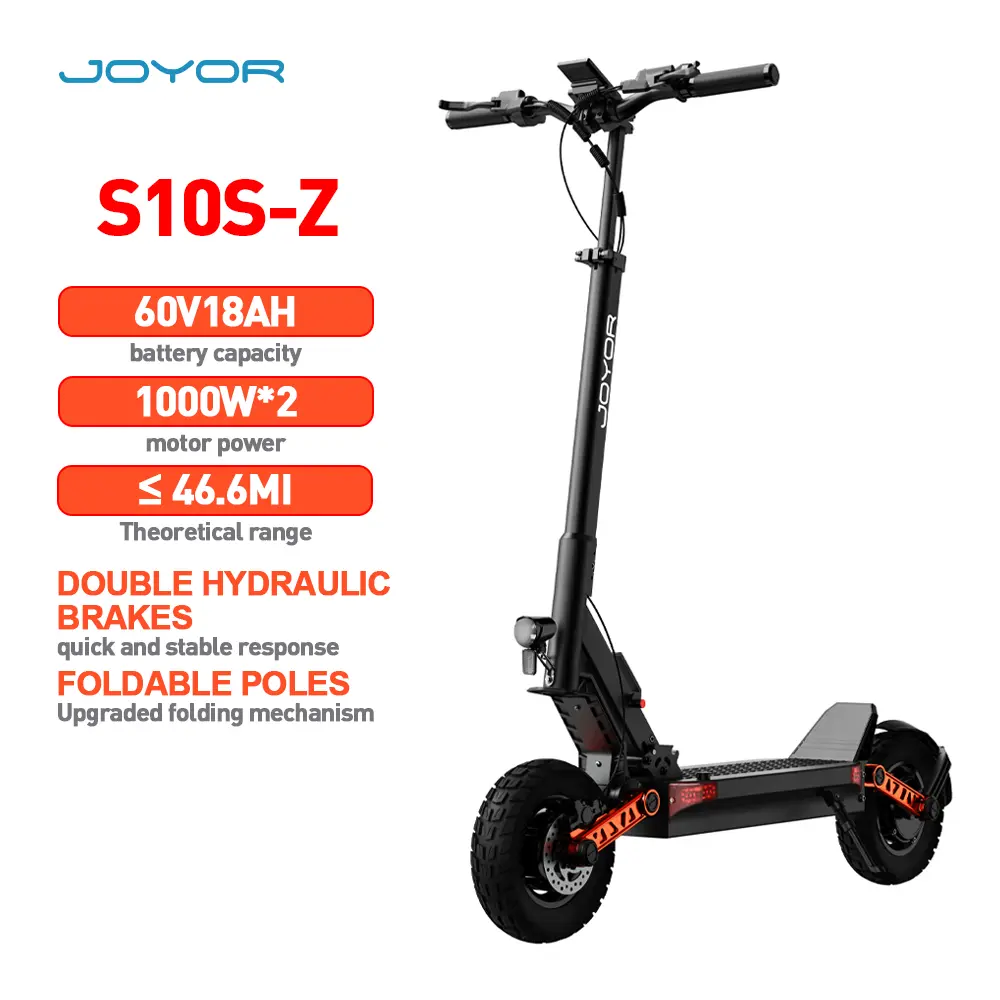 Joyor S10S-Z Lightweight Electric Kick Scooter for Kids & Adults 60V18AH Battery 1000W Motor 46.6MI Range Double Hydraulic Brakes Compact Portable Design