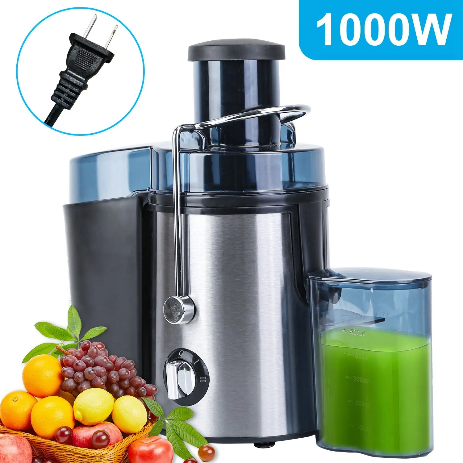 Centrifugal 1000W Juicer, 2-Speed Juice Extractor, 17Oz Cup, 3.6in Wide Feed Chute, 54Oz Pulp Collector for Fruits and Vegetables