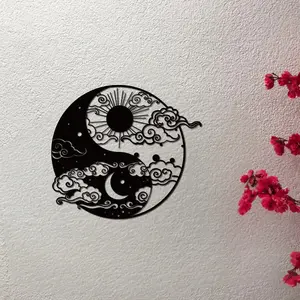 Yin Yang Metal Wall Art, Unique Metal Wall Decor for Yoga Room, Porch Metal Wall Art, Day and Night Metal Wall Art, Sun and Moon Art Decorative Painting, Bedroom Living Room Metal Wall Decor, Great Gift, Valentine's Day Gift 30x30cm