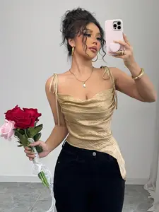 Women's Holiday Valentine's Day Metallic Gloss Asymmetrical Drop Necklace Sexy Mini Tank Top, Stylish and Elegant Design Womenswear