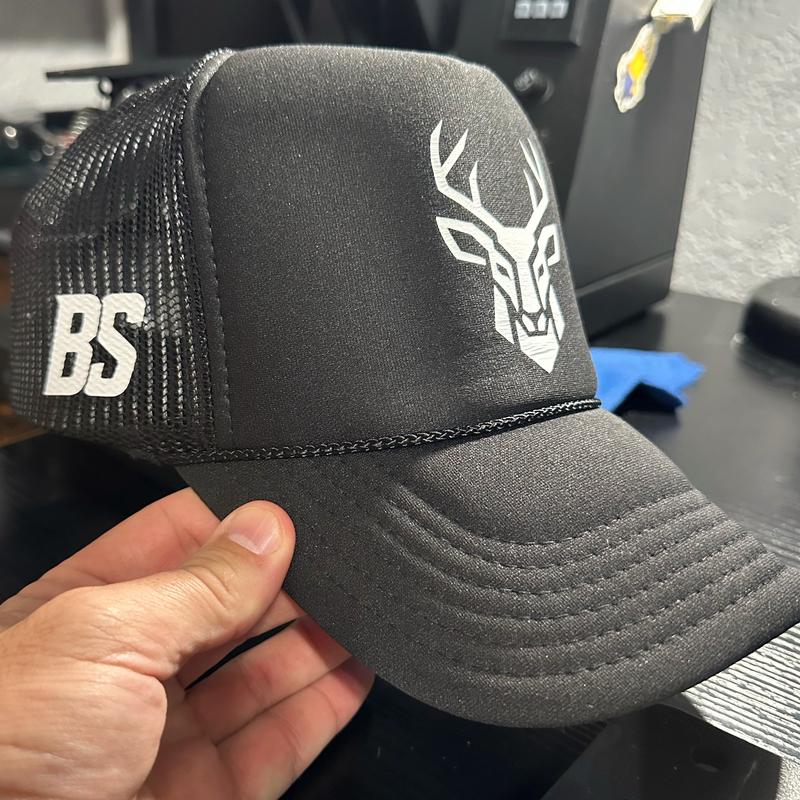 BRIMSHED Geometric Deer Trucker Hat - Black Mesh with American Flag Side Patch, Adjustable Snapback Closure, One Size Fits Most
