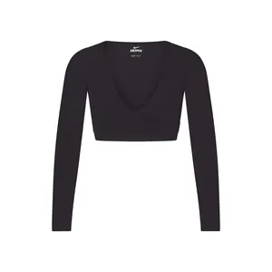 NikeSKIMS MATTE WRAP LONG SLEEVE CROPPED TOP | OBSIDIAN