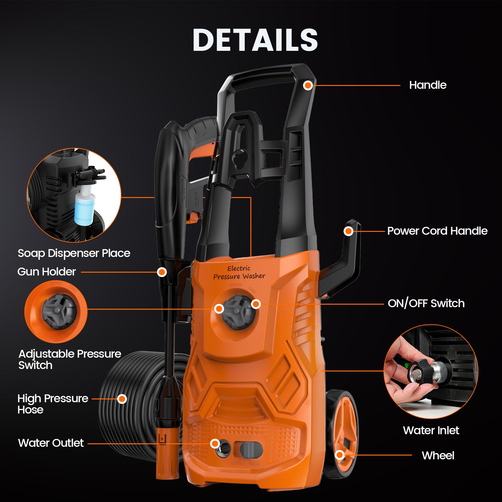 Electric Pressure Washer - 4200PSI Max, 2.6GPM, 1500W Power, with Foam Cannon, Adjustable Nozzle, Compact & Portable Design for Cars, Driveways, Patios, Fences & Outdoor Cleaning