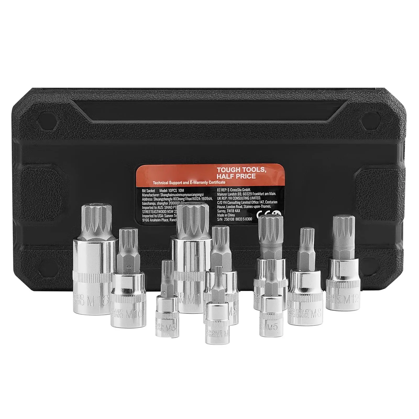 XZN Triple Square Spline Bit Socket Set, 10-Piece M4 - M18, Premium Cr-V Steel, 1/4 in, 3/8 in, and 1/2 in Drives, with Enhanced Storage Case, Triple Square Socket Set for Hand Use, Automotive